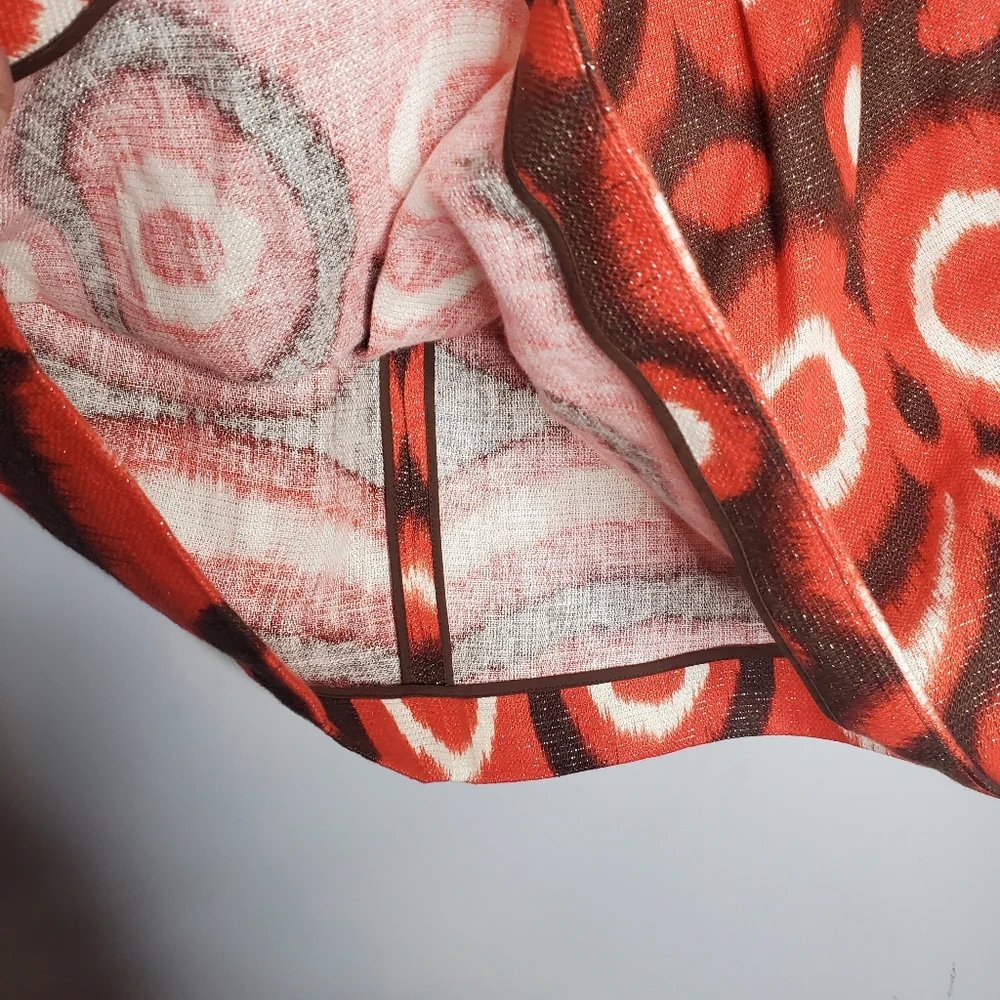Tory Burch Metallic Ikat Linen Jemima‎ Tulip Skirt Size 12 island red